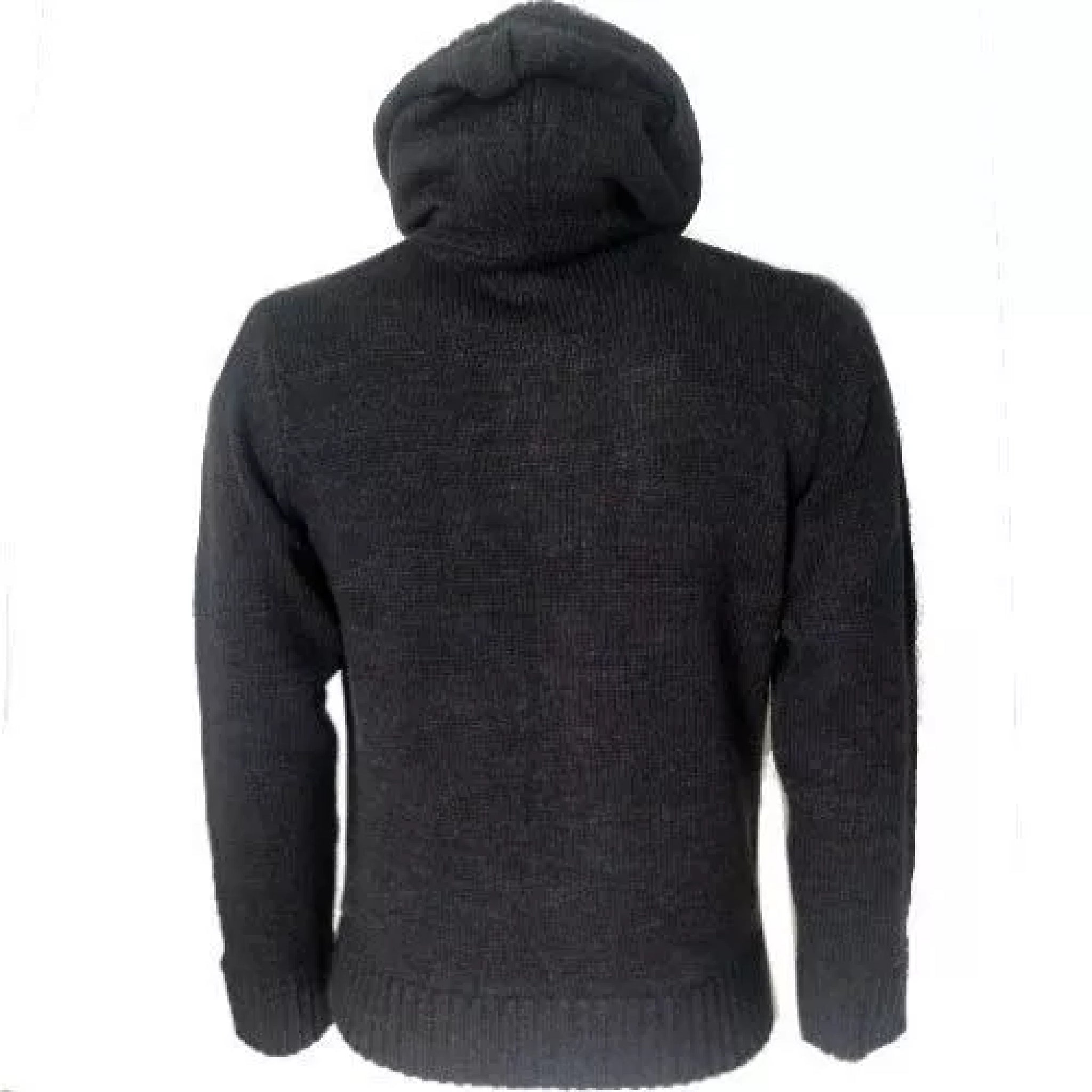 Men's Pull & Bear branded dark grey knitted cardigan with hood, button front and chest pockets